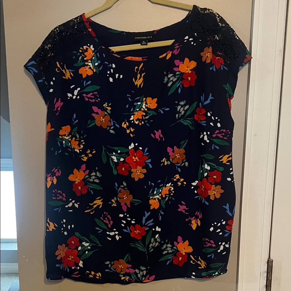 Fortune & Ivy from Stitch Fix - Floral Print Navy Top